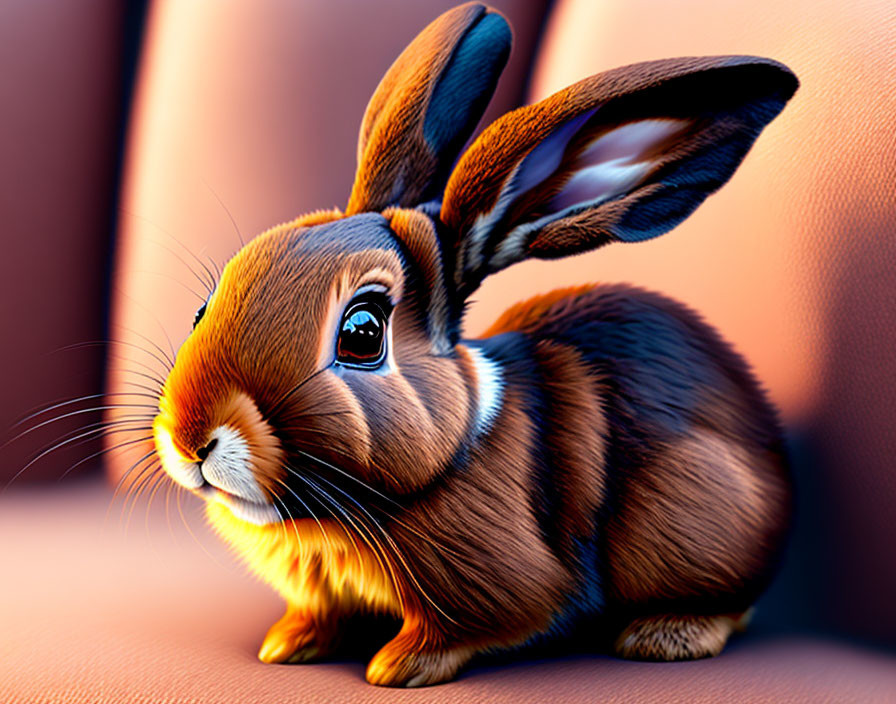 Detailed Brown Rabbit Illustration on Textured Orange Surface