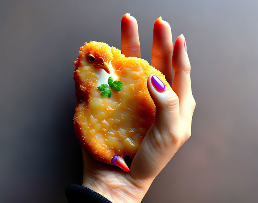 Colorful Nails Hold Chick-Shaped Savory Pastry