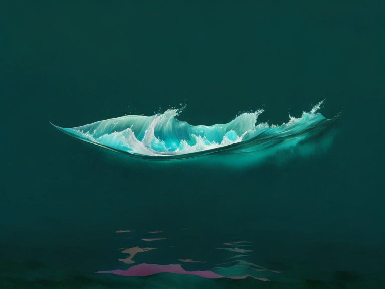 Translucent wave cresting against deep teal ocean backdrop