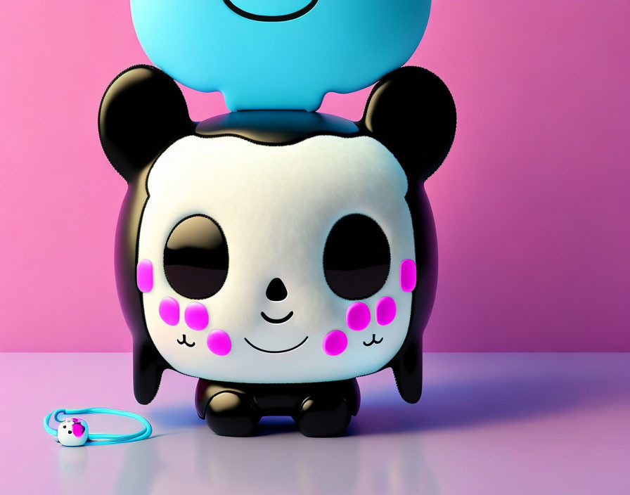 Stylized panda and mouse characters with pink cheeks and balloon-like objects.