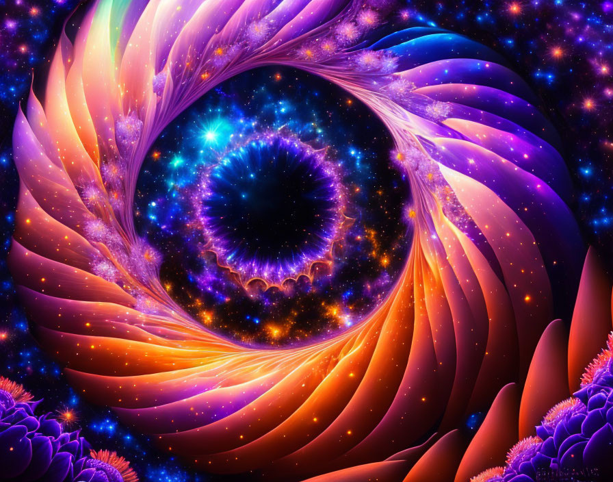 Colorful Fractal Swirl Artwork with Cosmic Theme