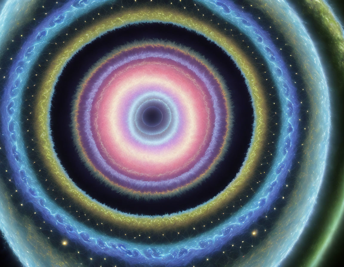 Abstract Cosmic Digital Illustration with Concentric Circles in Blues, Purples, and Pinks