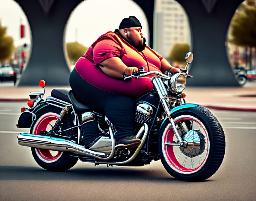 Classic Motorcycle Rider on Street with Archways