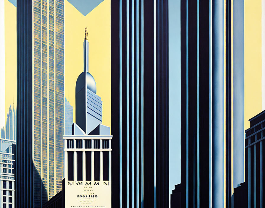 Skyscraper Art with Vertical Lines and Contrasting Colors