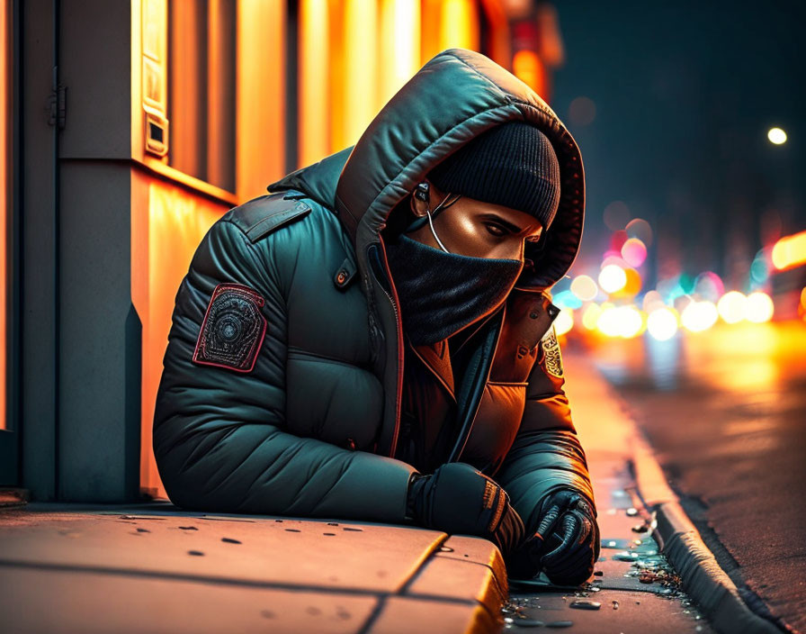 Man in a jacket on the sidewalk