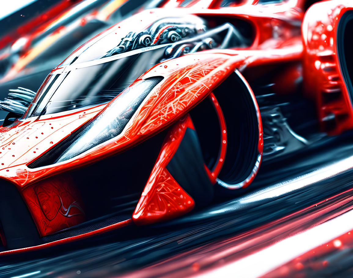 Detailed Red Racing Car with Aerodynamic Features and Reflective Surface