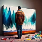 Person in Brown Jacket Admiring Vibrant Tree Painting