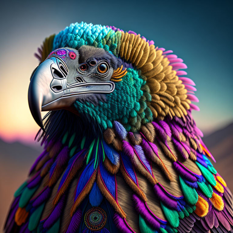 Colorful bird digital artwork with intricate patterns