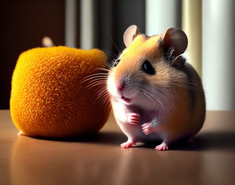 Adorable hamster with yellow sponge in sunlight and shadow