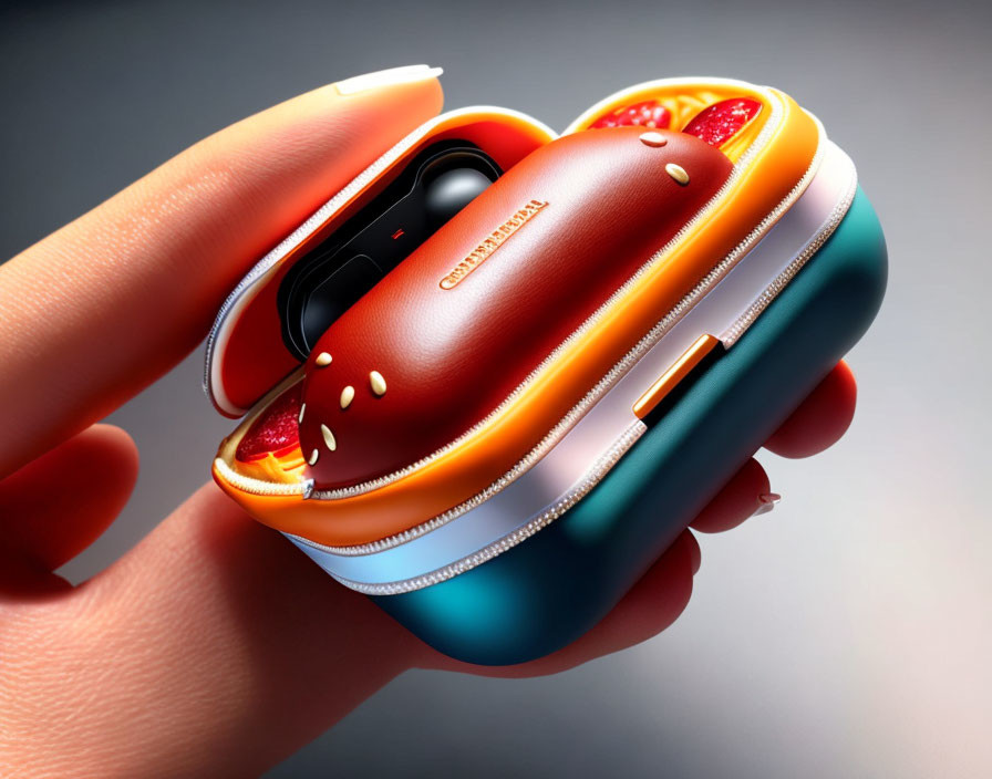 Detailed Digital Illustration of Hamburger-Shaped Earbud Case