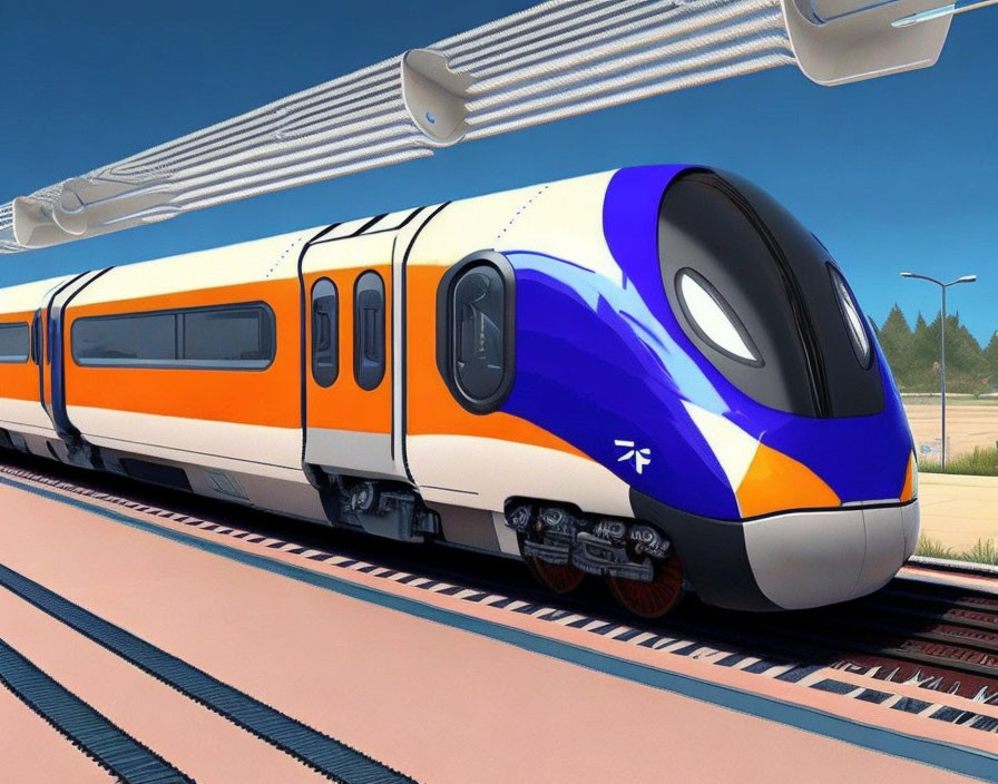 Sleek Blue and Orange High-Speed Train at Station