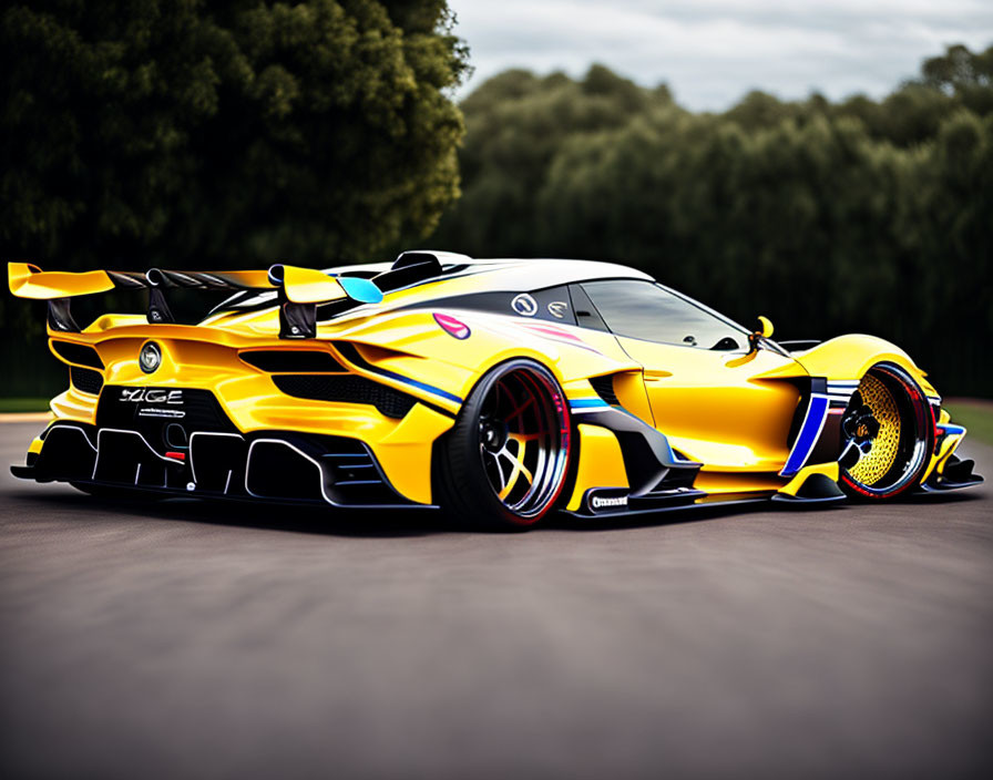 Yellow Racing Car with Aerodynamic Design on Asphalt Track