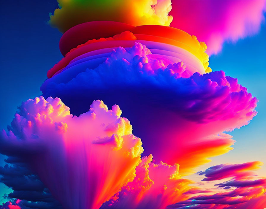 Digitally enhanced clouds in vibrant colors: purples, pinks, oranges, and blues