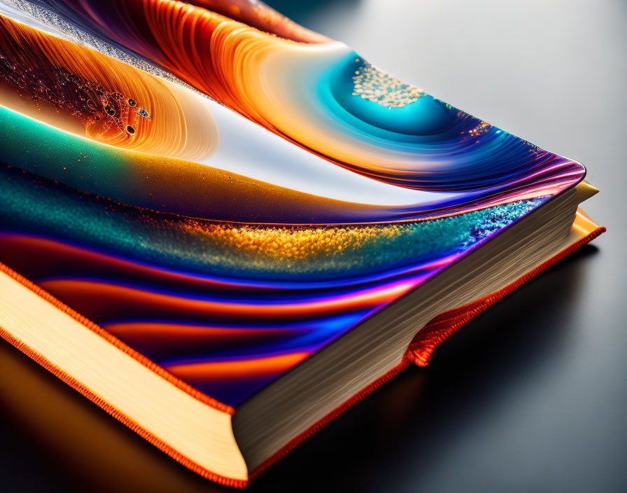 Vivid Abstract Art Book: Flowing Patterns, Gold Leaf Edges, Dark Background