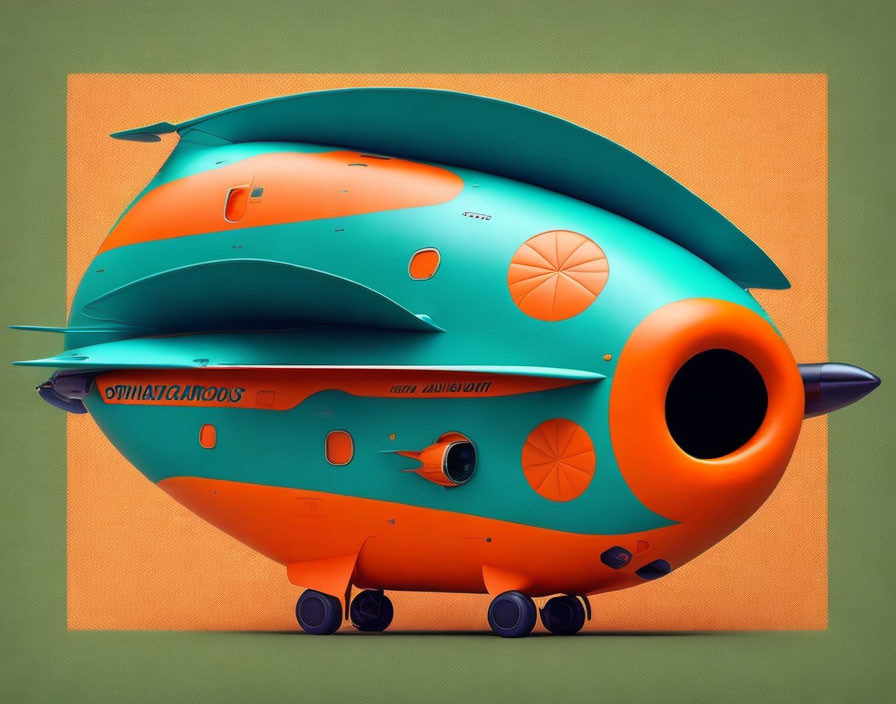 Cartoonish Orange Airship on Greenish-Orange Background