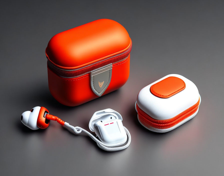 White Earbuds and Charging Case on Gray Surface