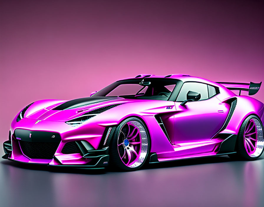 Custom Metallic Pink Sports Car with Racing Decals on Gradient Background