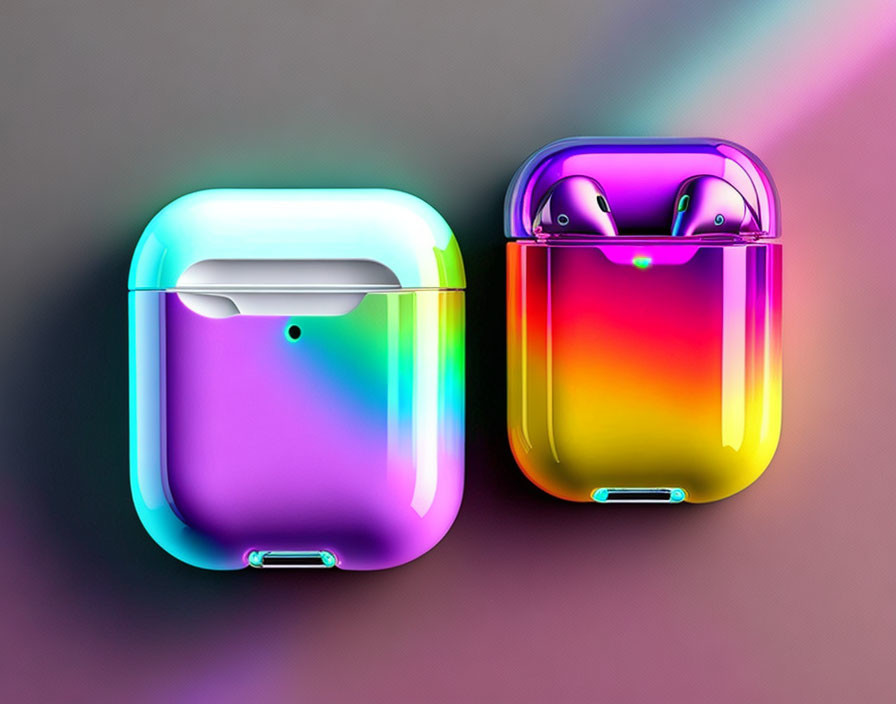 Colorful Wireless Earbud Cases: Iridescent Blue-Green & Radiant Pink, Yellow,