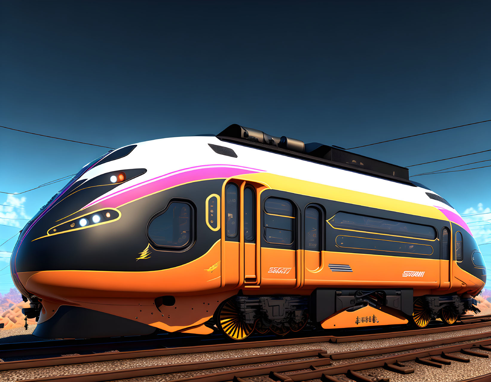 Sleek High-Speed Train on Tracks with Vibrant Colors