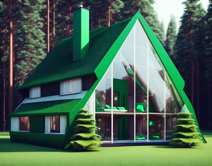 Triangular Green House with Large Glass Windows