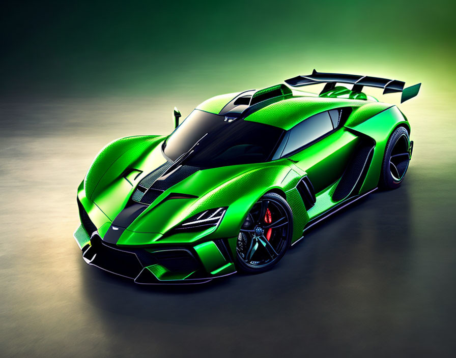 Sleek Green Sports Car with Aerodynamic Design and Aggressive Styling