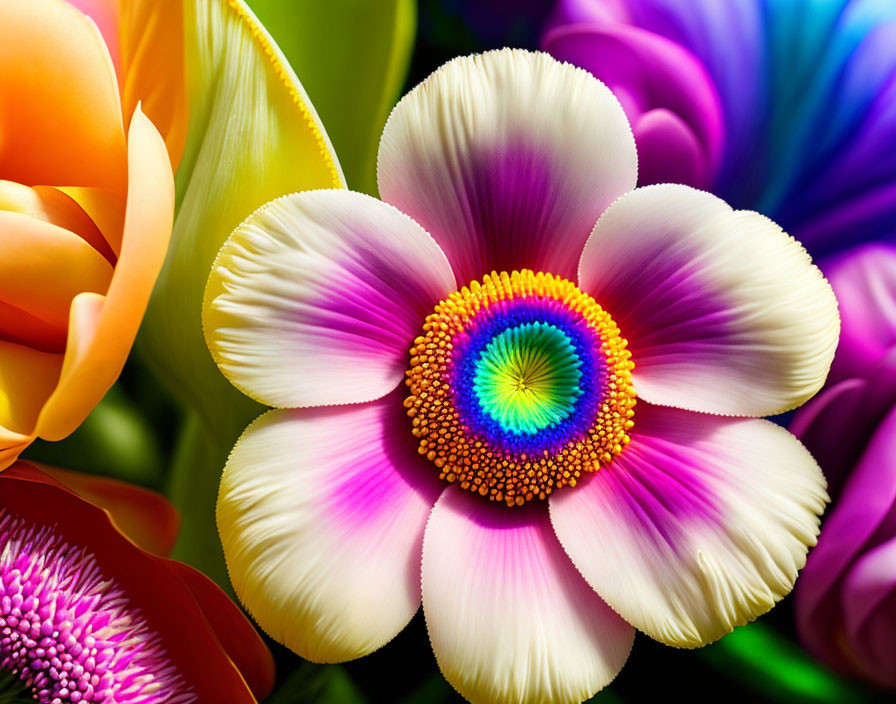 Colorful Flower Arrangement with Vibrant Multi-Colored Petals