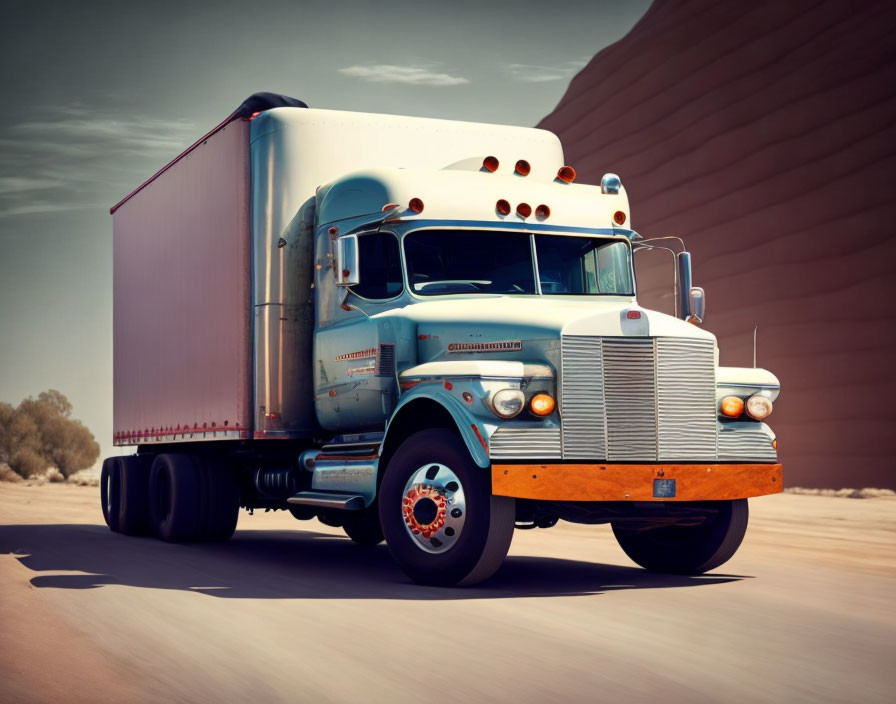 Classic Semi-Truck on Desert Road Scenery