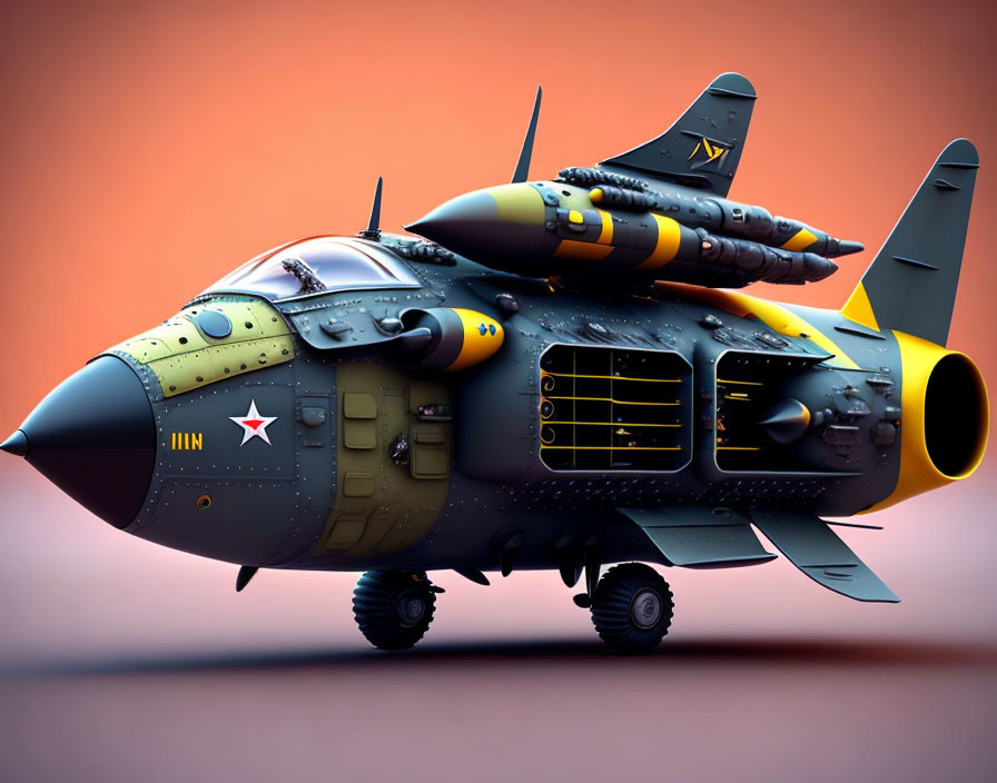 Military aircraft cartoon-style illustration with dark colors and exaggerated features