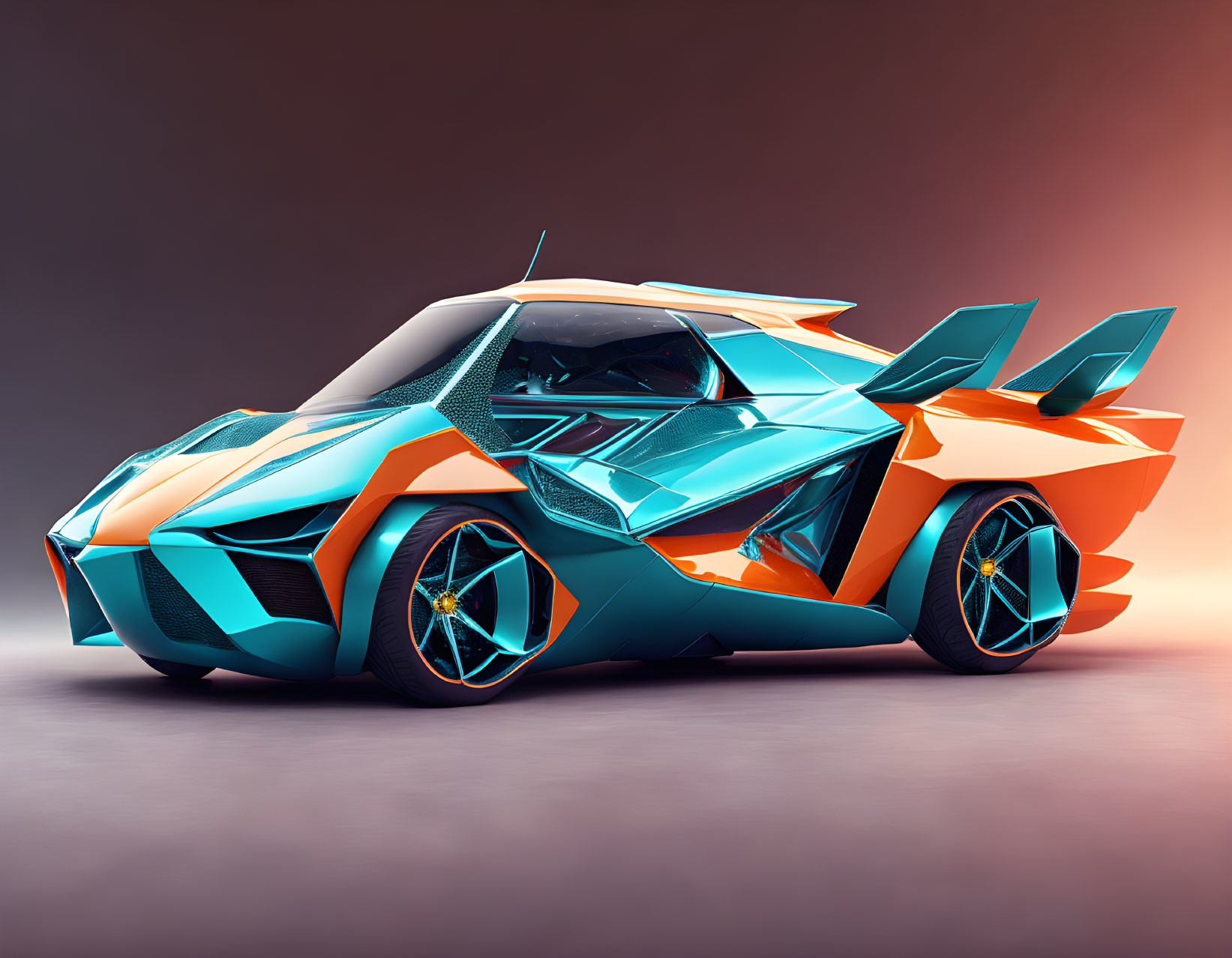 Sleek Futuristic Sports Car Concept with Sharp Angles and Vibrant Colors