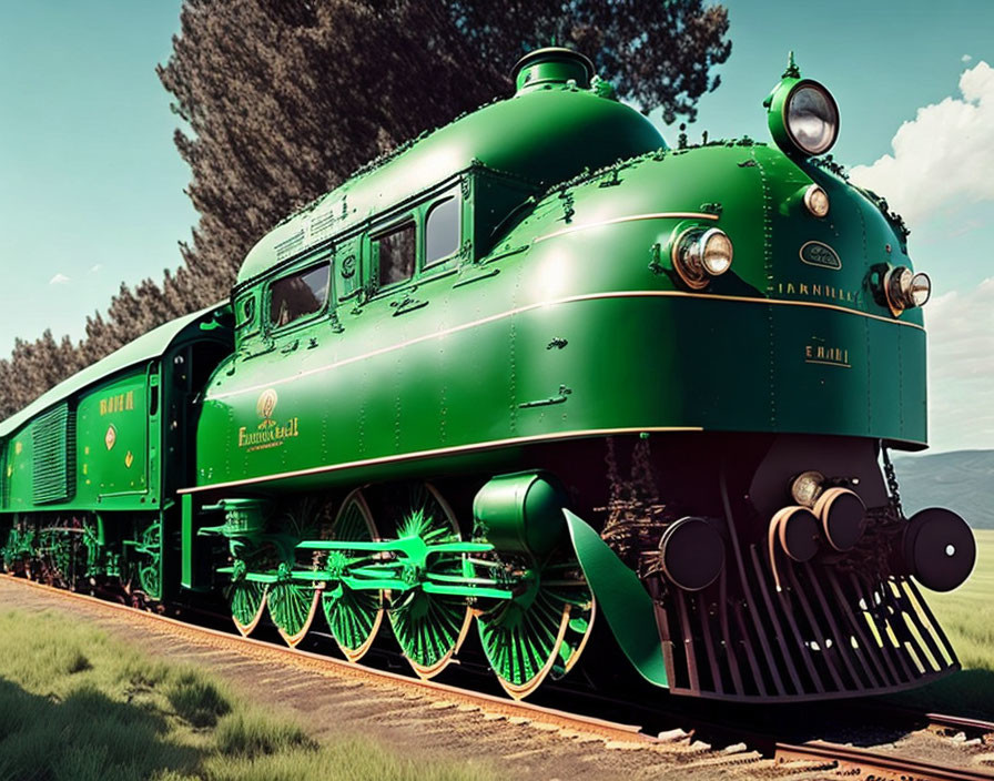 Vintage Green Steam Locomotive with "Emerald Night" on the Side