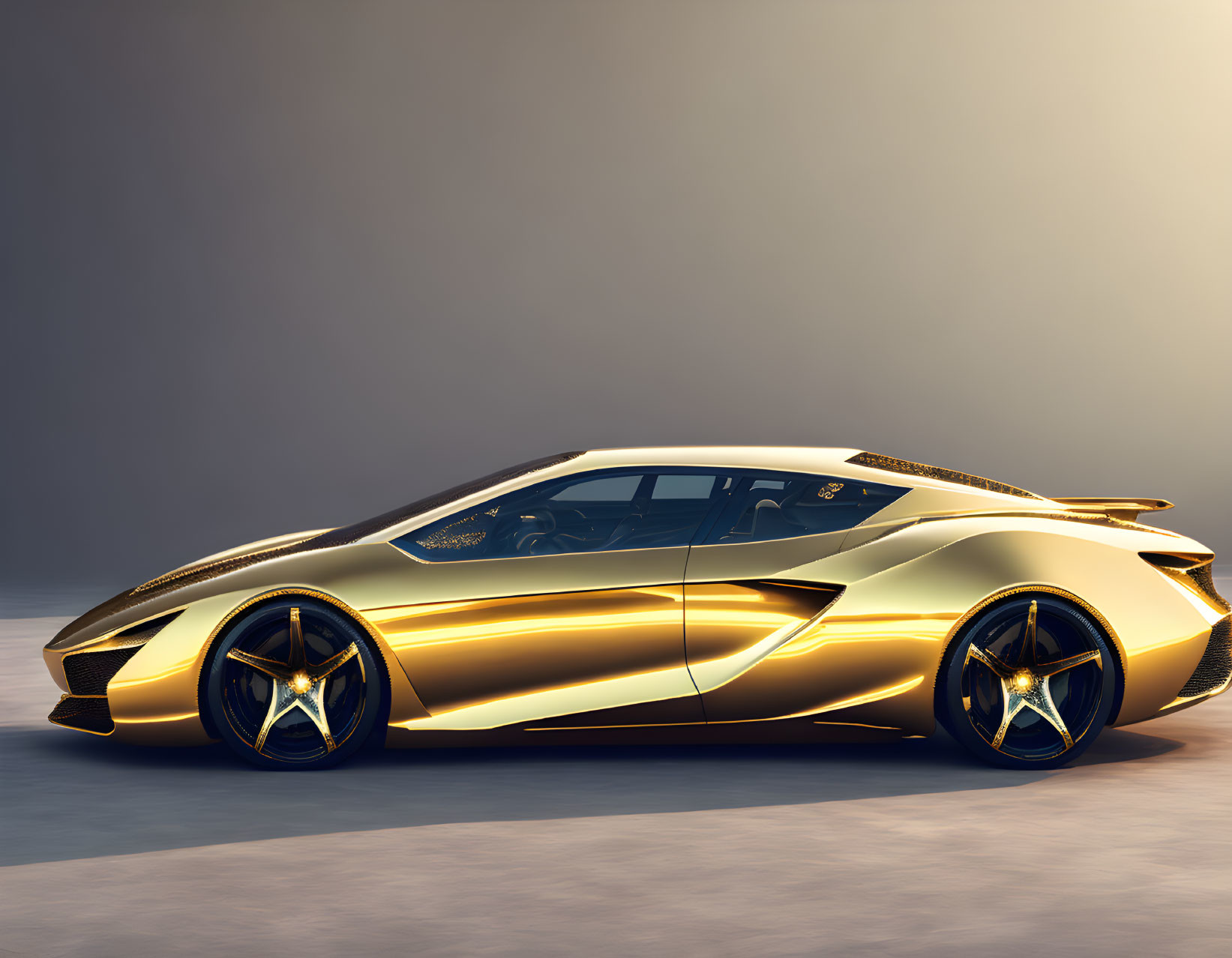 Luxurious Golden Sports Car with Aggressive Styling and Large Wheels