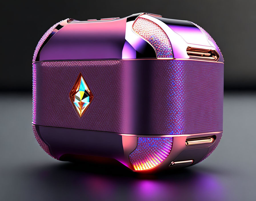 Futuristic pink and purple smartwatch with jewel-like button and textured band