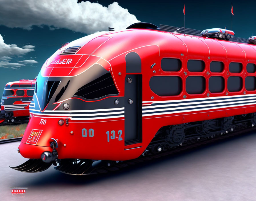 Sleek Red and Silver Futuristic Train Under Blue Sky