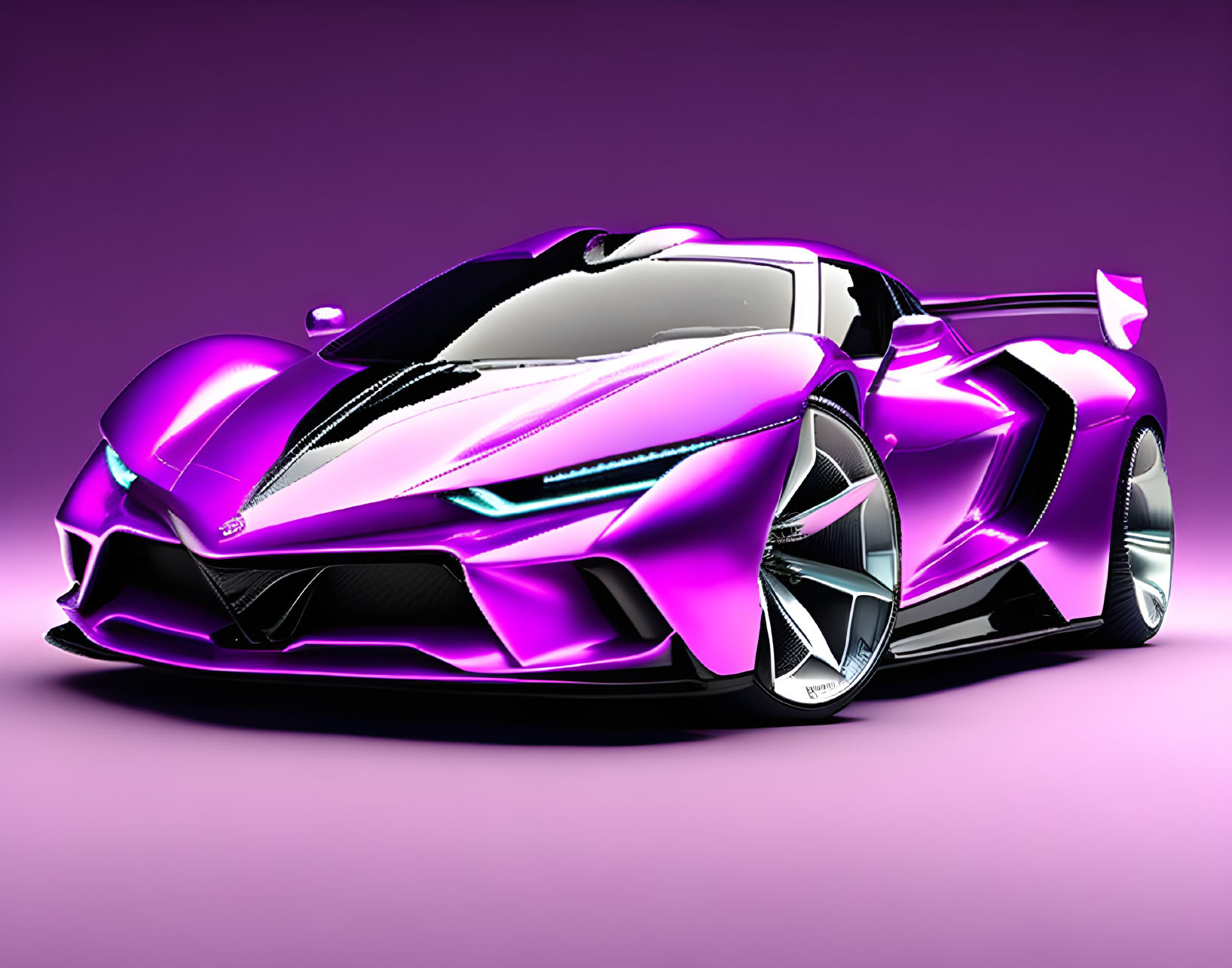 Futuristic Metallic Pink Sports Car on Purple Background