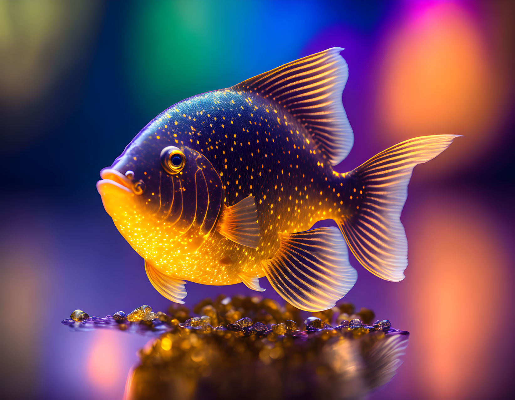 Colorful Speckled Orange Fish in Vibrant Aquarium Scene