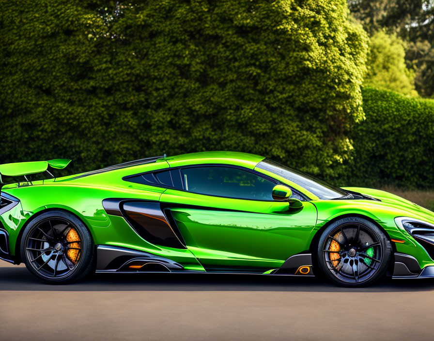 Sleek Green Sports Car with Aerodynamic Design and Rear Spoiler