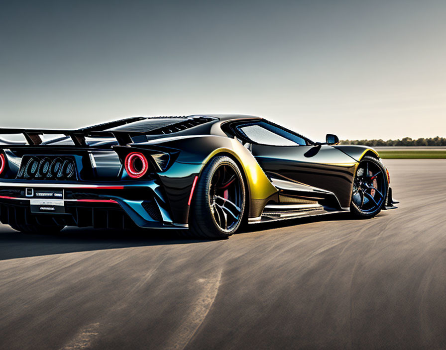 Black and Yellow High-Performance Sports Car on Asphalt Track