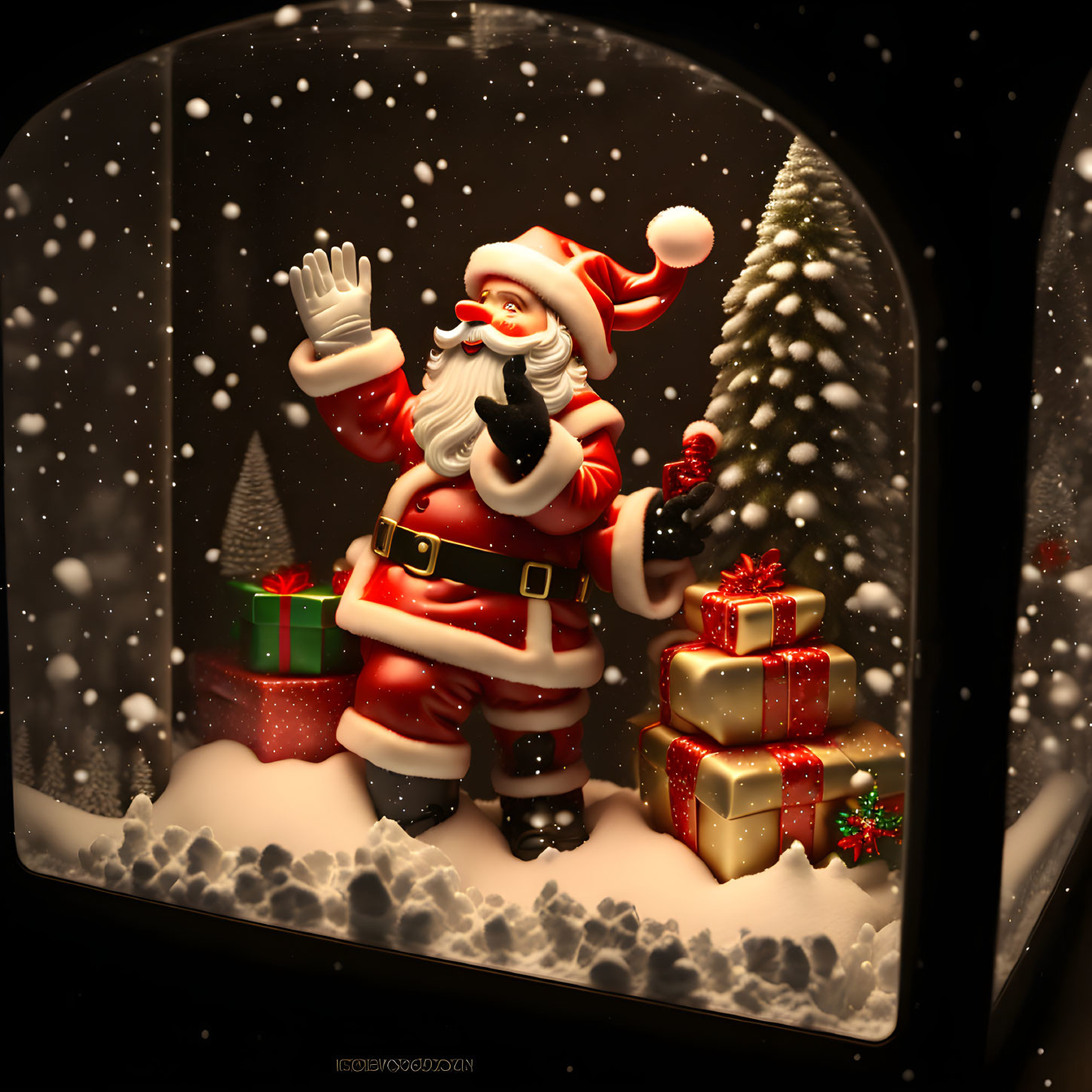 Santa Claus Snow Globe with Gifts and Christmas Trees