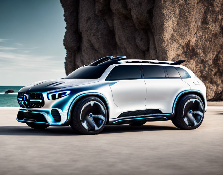 Futuristic Mercedes-Benz Concept SUV on Sandy Beach