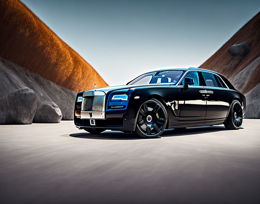 Luxurious Black Rolls-Royce Parked Near Brown Hill