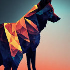 Colorful Geometric Wolf Illustration on Night Sky Gradient