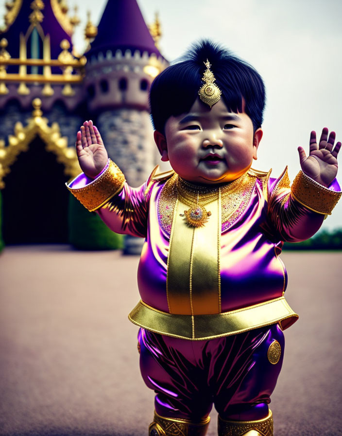 Toddler in Purple and Gold Traditional Outfit by Castle