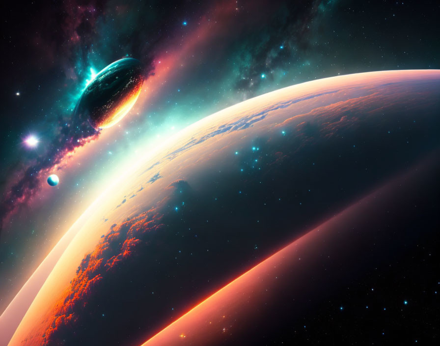 Colorful Nebula and Planets in Vibrant Space Scene