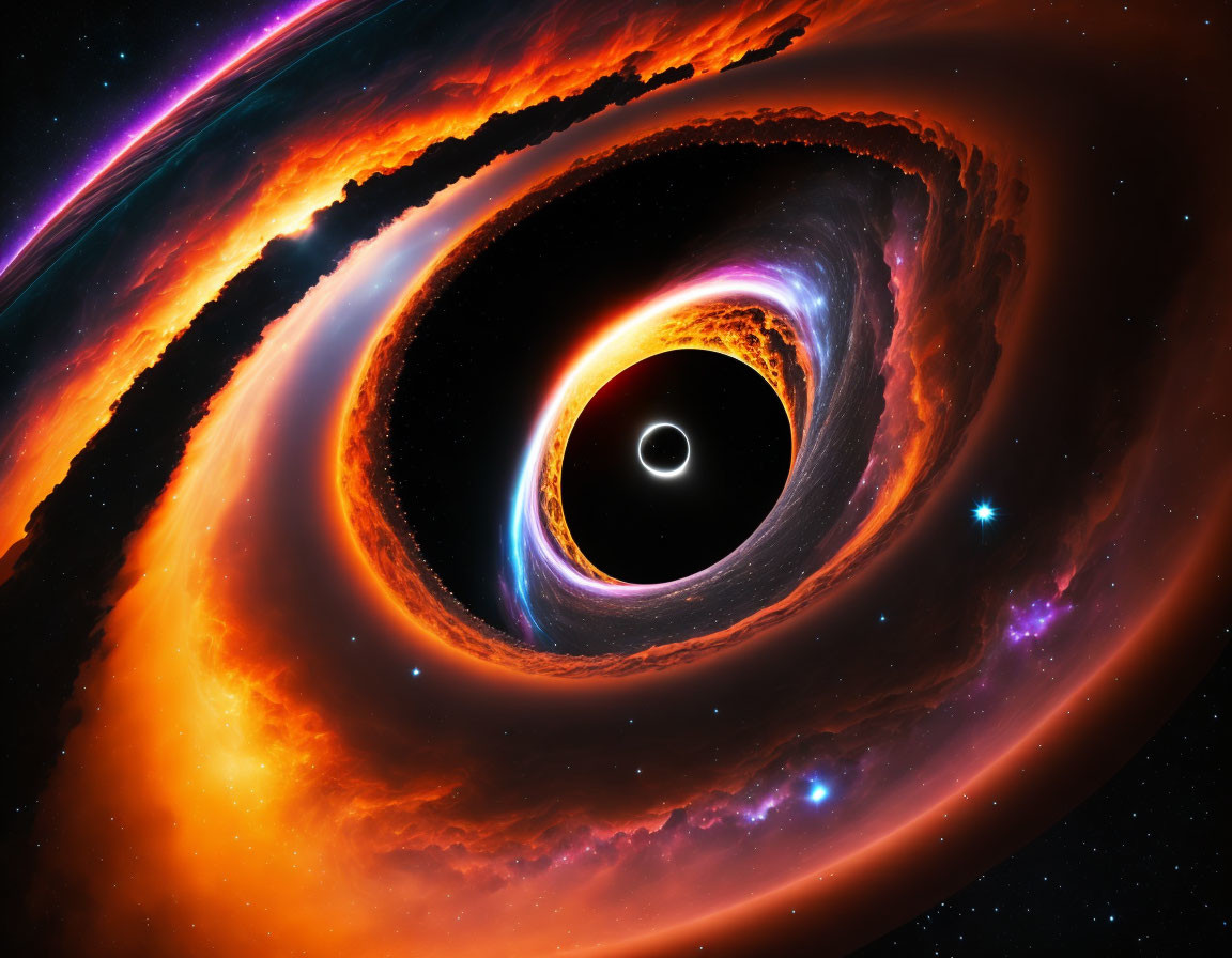 Vivid Space Scene with Black Hole and Fiery Disk