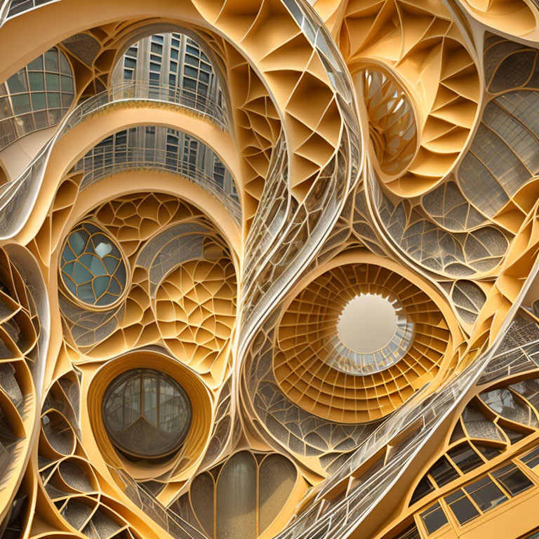 Intricate Architectural Design with Flowing Lines and Organic Shapes