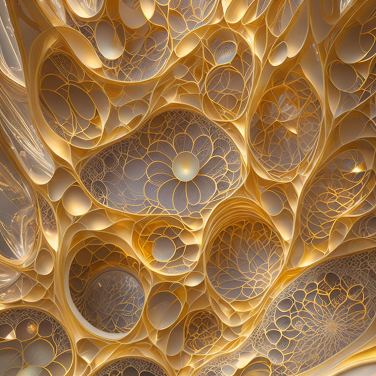 Intricate Fractal Pattern with Golden Organic Shapes and Filigree