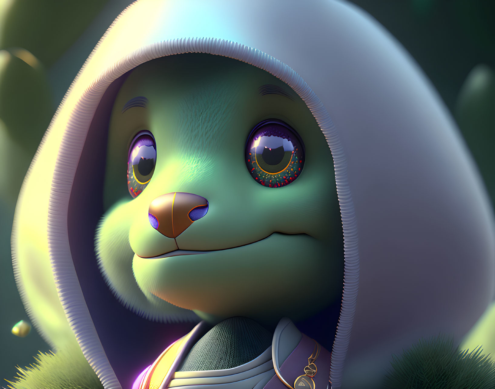 Anthropomorphic Rabbit 3D Illustration with Hoodie and Necklace in Thoughtful Pose