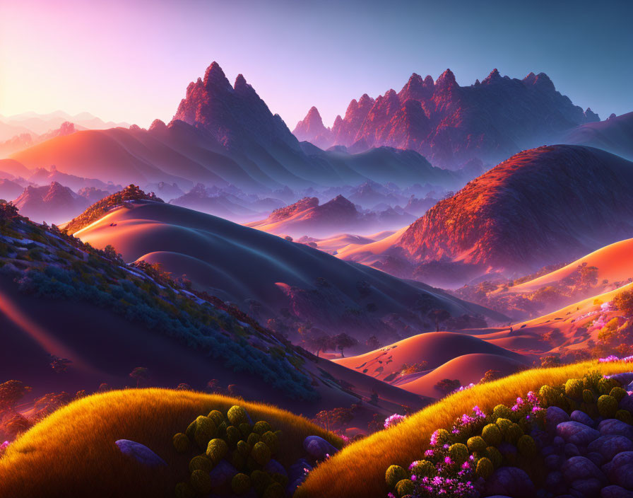 Majestic purple mountains in vibrant landscape