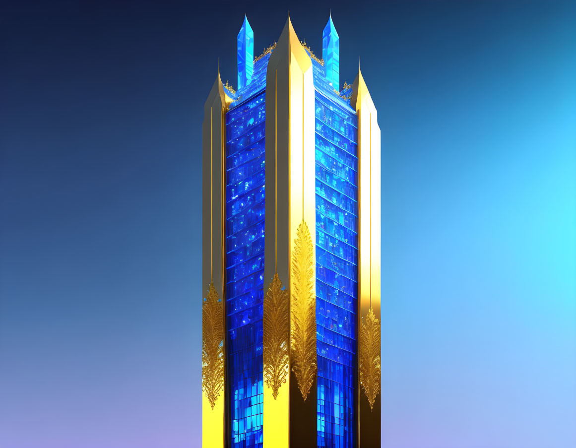 Golden-winged skyscrapers against blue sky backdrop