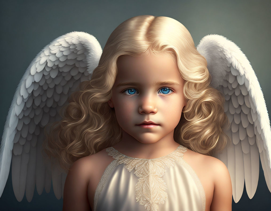 Digital Artwork: Young Child with Angel Wings and Ethereal Aura